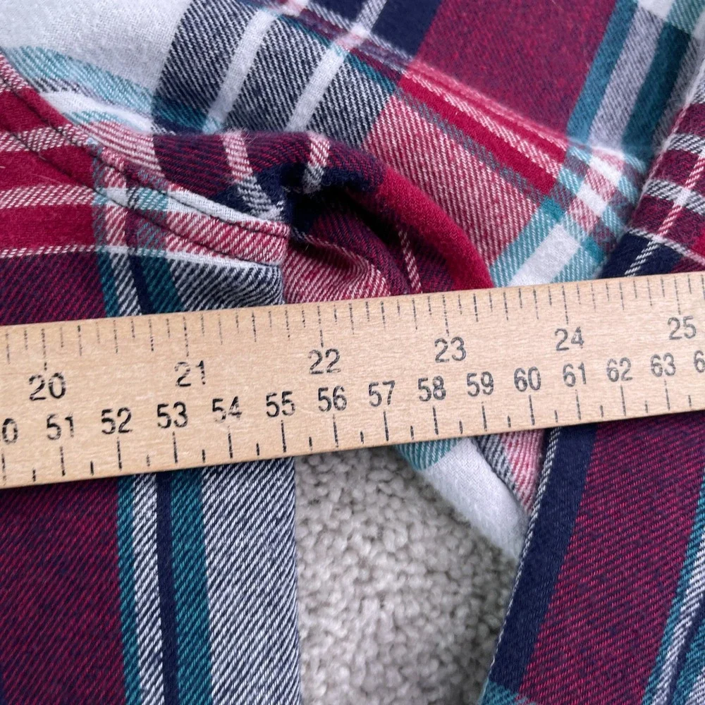 Orvis Shirt Jacket Women Large Red Blue Plaid Fleece Lined Snap Pinnacle Shacket